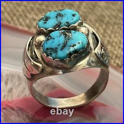 Vintage Sterling Silver Native American Turquoise Biker Mens Ring Size 10.5