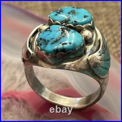 Vintage Sterling Silver Native American Turquoise Biker Mens Ring Size 10.5