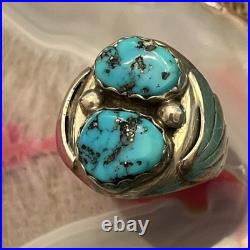 Vintage Sterling Silver Native American Turquoise Biker Mens Ring Size 10.5
