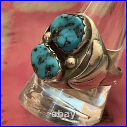 Vintage Sterling Silver Native American Turquoise Biker Mens Ring Size 10.5