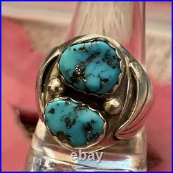 Vintage Sterling Silver Native American Turquoise Biker Mens Ring Size 10.5
