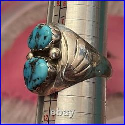 Vintage Sterling Silver Native American Turquoise Biker Mens Ring Size 10.5