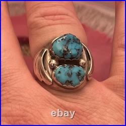 Vintage Sterling Silver Native American Turquoise Biker Mens Ring Size 10.5