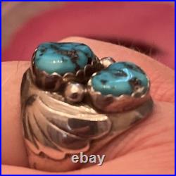 Vintage Sterling Silver Native American Turquoise Biker Mens Ring Size 10.5
