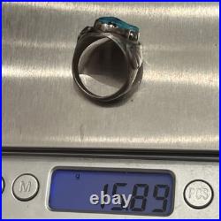 Vintage Sterling Silver Native American Turquoise Biker Mens Ring Size 10.5