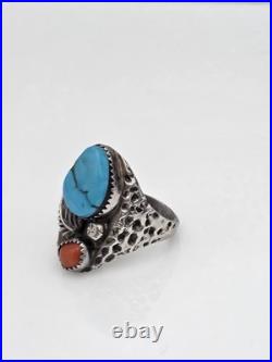 Vintage Sterling Silver Native American Turquoise Coral Handmade Handcrafted