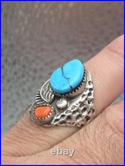 Vintage Sterling Silver Native American Turquoise Coral Handmade Handcrafted