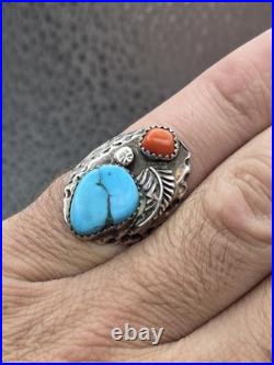 Vintage Sterling Silver Native American Turquoise Coral Handmade Handcrafted