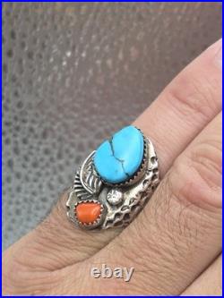 Vintage Sterling Silver Native American Turquoise Coral Handmade Handcrafted