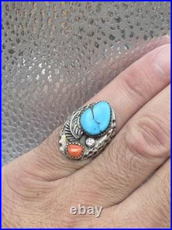 Vintage Sterling Silver Native American Turquoise Coral Handmade Handcrafted
