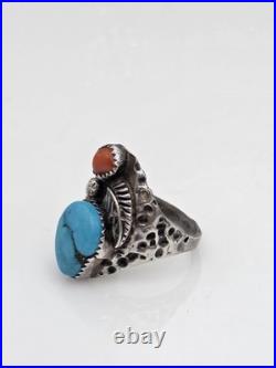 Vintage Sterling Silver Native American Turquoise Coral Handmade Handcrafted