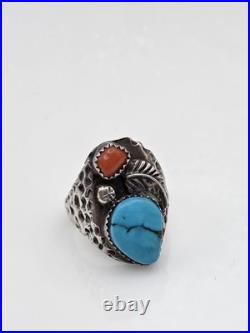 Vintage Sterling Silver Native American Turquoise Coral Handmade Handcrafted