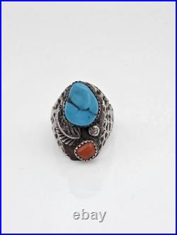 Vintage Sterling Silver Native American Turquoise Coral Handmade Handcrafted