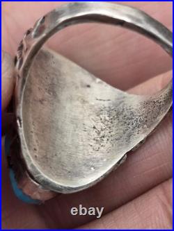 Vintage Sterling Silver Native American Turquoise Coral Handmade Handcrafted