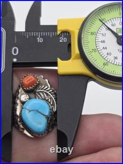 Vintage Sterling Silver Native American Turquoise Coral Handmade Handcrafted