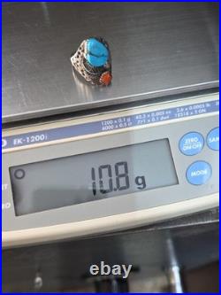 Vintage Sterling Silver Native American Turquoise Coral Handmade Handcrafted