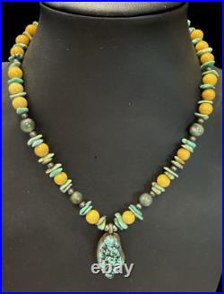 Vintage Sterling Silver Native American Turquoise Pendant & beads Signed TR Vintage Sterling Silver Native American Turquoise Pendant & beads Signed TR