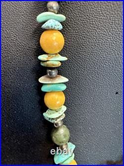 Vintage Sterling Silver Native American Turquoise Pendant & beads Signed TR