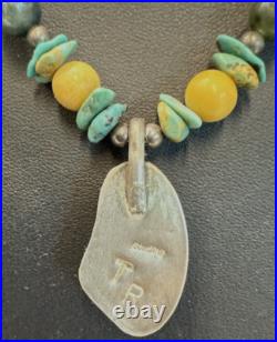 Vintage Sterling Silver Native American Turquoise Pendant & beads Signed TR