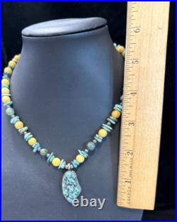 Vintage Sterling Silver Native American Turquoise Pendant & beads Signed TR