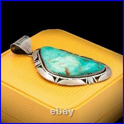 Vintage Sterling Silver Native Navajo BRUCE WOOD Turquoise HUGE Pendant 33.6g