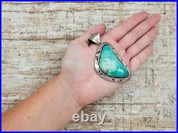 Vintage Sterling Silver Native Navajo BRUCE WOOD Turquoise HUGE Pendant 33.6g