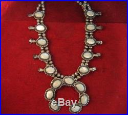 Vintage Sterling Silver Navajo Mother of Pearl Squash Blossom Necklace