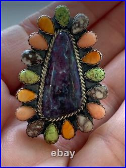 Vintage, Sterling Silver, Navajo, Native American Spiny Oyster Ring Size 5.5