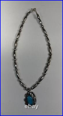 Vintage Sterling Silver Navajo Necklace Pearls Feather Blossoms Turquoise