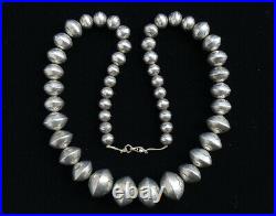 Vintage Sterling Silver Navajo Pearls Handmade 26 Inch Graduated Stamped 140 Gr