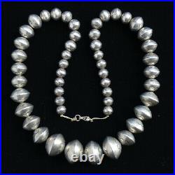 Vintage Sterling Silver Navajo Pearls Handmade 26 Inch Graduated Stamped 140 Gr