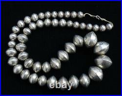 Vintage Sterling Silver Navajo Pearls Handmade 26 Inch Graduated Stamped 140 Gr