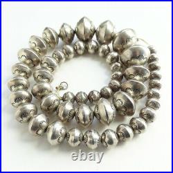 Vintage Sterling Silver Navajo Pearls Handmade 26 Inch Graduated Stamped 140 Gr