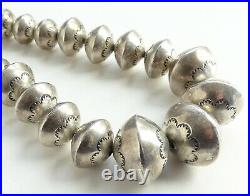 Vintage Sterling Silver Navajo Pearls Handmade 26 Inch Graduated Stamped 140 Gr