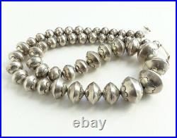 Vintage Sterling Silver Navajo Pearls Handmade 26 Inch Graduated Stamped 140 Gr