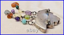 Vintage Sterling Silver Navajo Pueblo Brooch with Dangle Gemstones