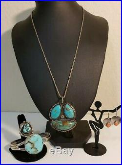 Vintage Sterling Silver Signed Navajo Turquoise Jewelry Lot