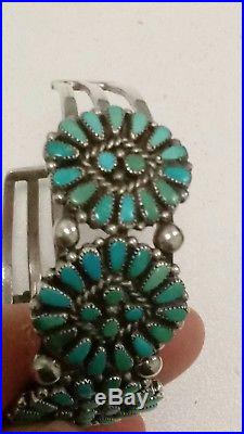 Vintage Sterling Silver Squash Blossom Turquoise Zuni Cuff Bracelet Native