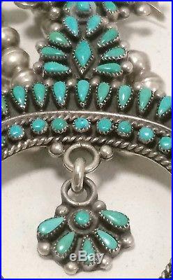 Vintage Sterling Silver Squash Blossom Turquoise Zuni Necklace Old Pawn Beads