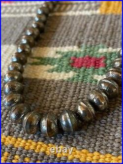 Vintage Sterling Silver Stamped Navajo Bench Bead Necklace 18 Long