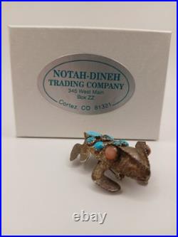 Vintage Sterling Silver Stamped Navajo Turquoise Pink Coral Horny Toad Pin