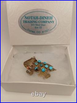 Vintage Sterling Silver Stamped Navajo Turquoise Pink Coral Horny Toad Pin