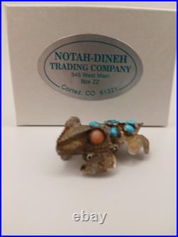 Vintage Sterling Silver Stamped Navajo Turquoise Pink Coral Horny Toad Pin