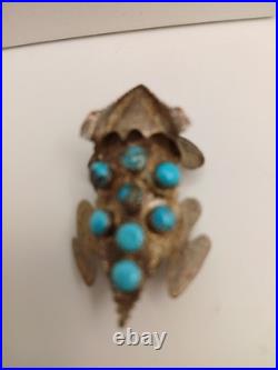 Vintage Sterling Silver Stamped Navajo Turquoise Pink Coral Horny Toad Pin