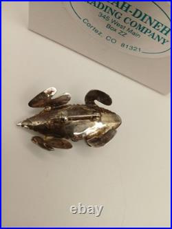 Vintage Sterling Silver Stamped Navajo Turquoise Pink Coral Horny Toad Pin