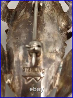 Vintage Sterling Silver Stamped Navajo Turquoise Pink Coral Horny Toad Pin