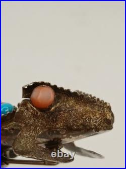 Vintage Sterling Silver Stamped Navajo Turquoise Pink Coral Horny Toad Pin