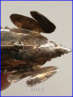 Vintage Sterling Silver Stamped Navajo Turquoise Pink Coral Horny Toad Pin