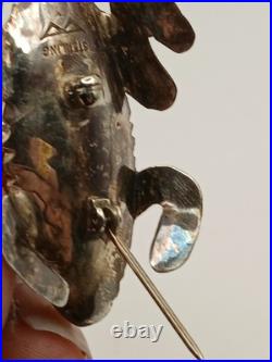 Vintage Sterling Silver Stamped Navajo Turquoise Pink Coral Horny Toad Pin