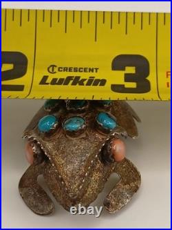 Vintage Sterling Silver Stamped Navajo Turquoise Pink Coral Horny Toad Pin